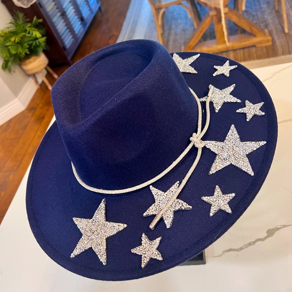 Navy blue silver star rancher hat